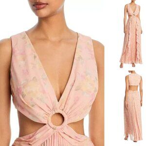 Aqua Size 10‎ Pink Pastel Multicolor Floral Print Chiffon Long Maxi Dress Gown